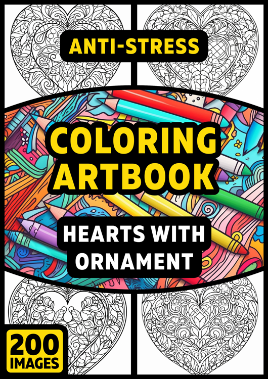 Olympia anti-stress coloring artbook "Hearts with ornament"